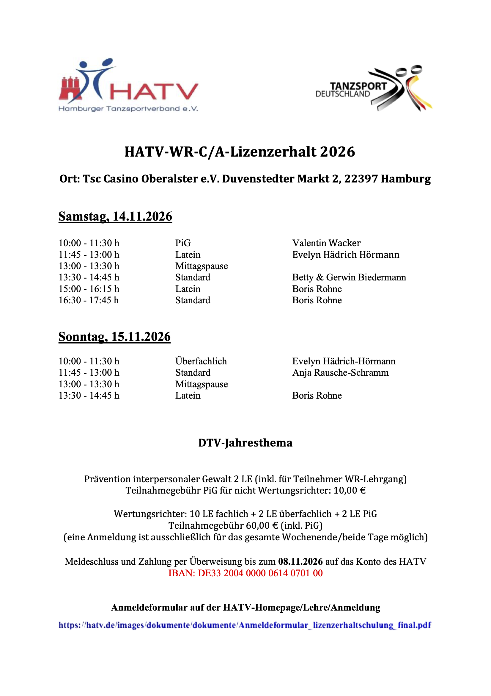 Zeitplan WR Schulung 2026